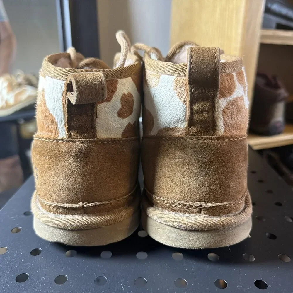 Ugg Neumel Cow Print Calf Hair Ankle Boots Size 10 Womens
